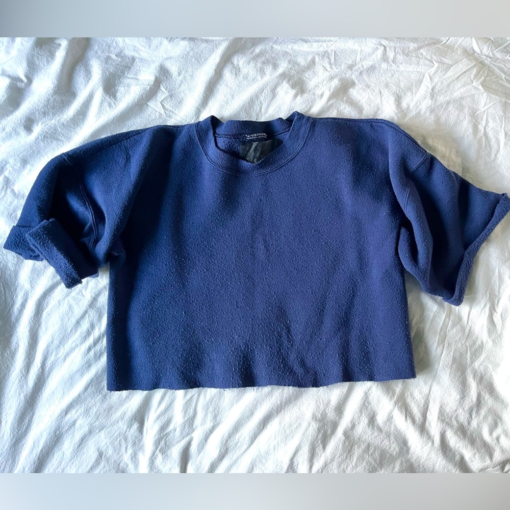 Reformation Asya Cropped Short Sleeve Navy Sweatshirt XS/S